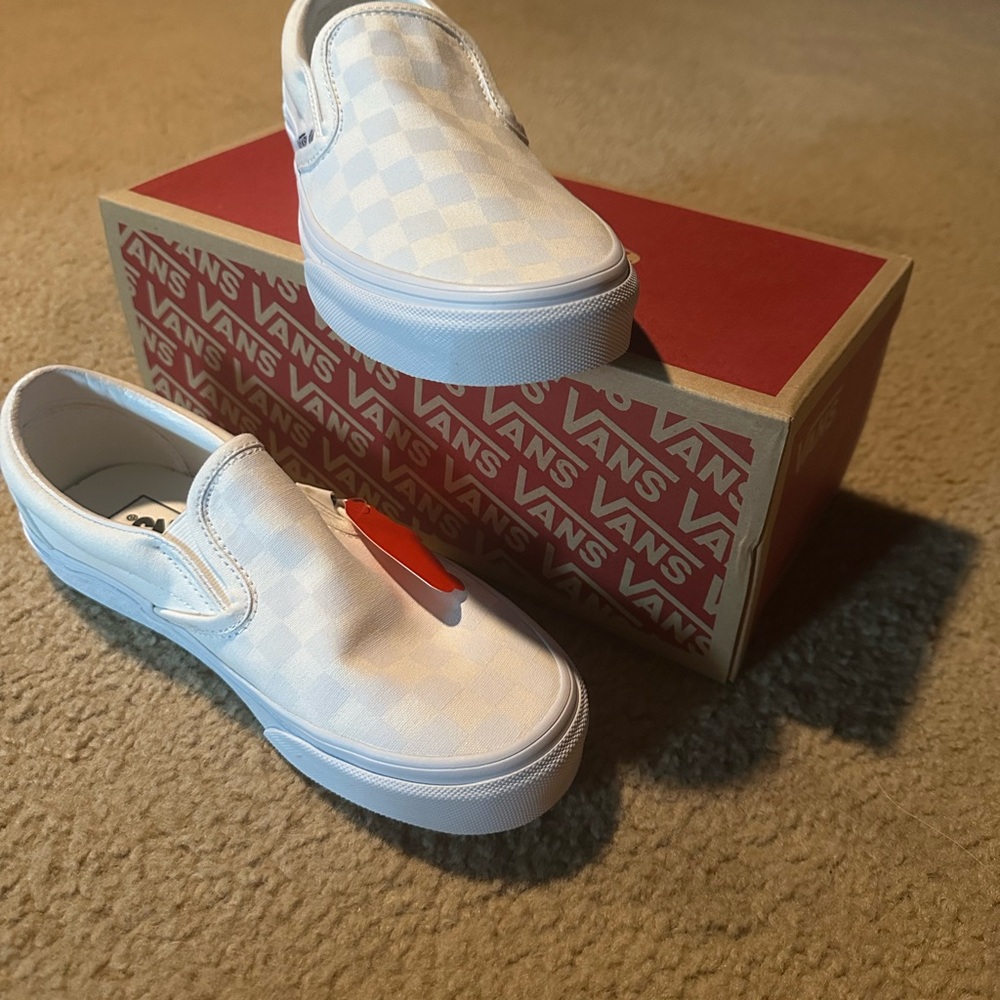 Vans White Checkered Slip-On Shoes